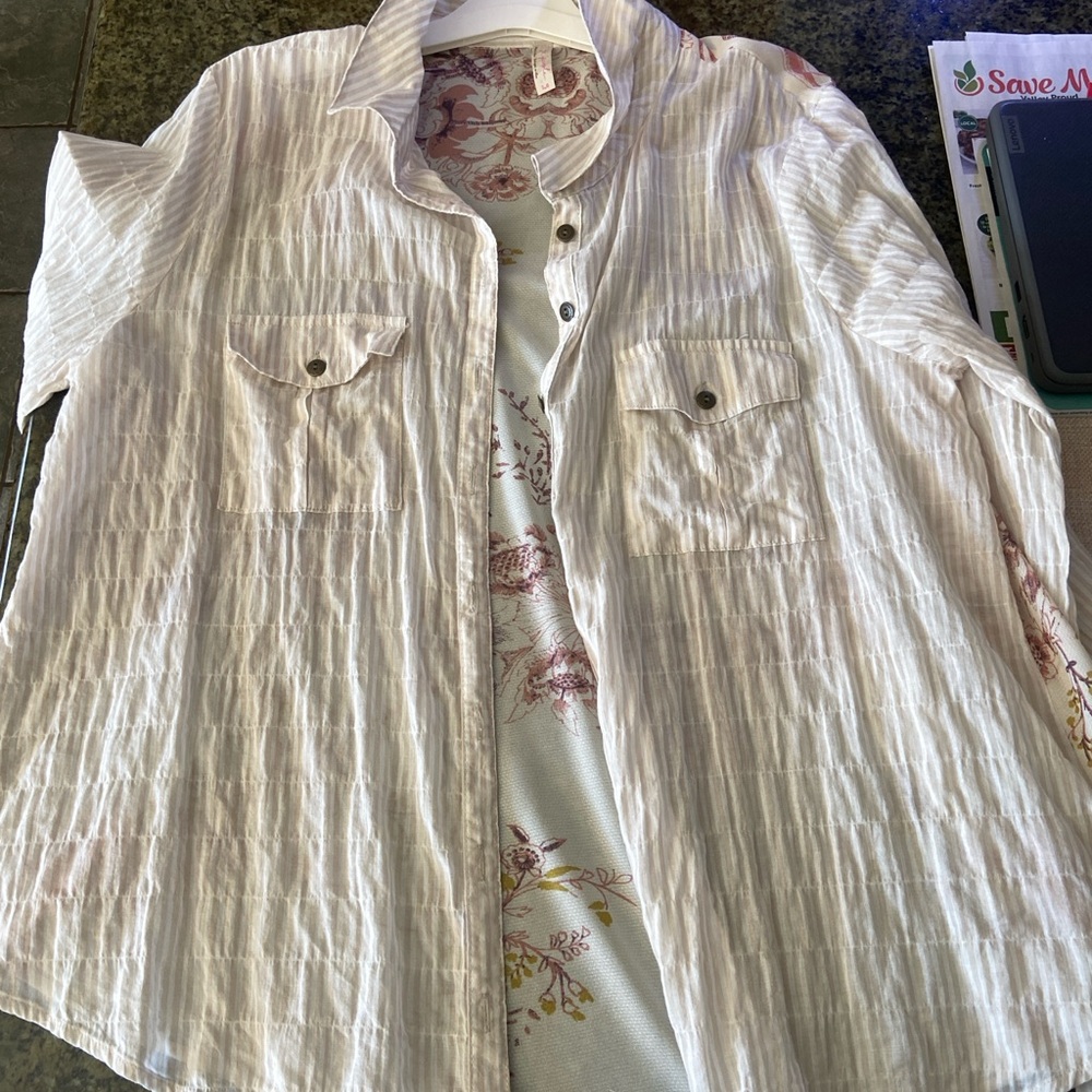 Free People Cream Lightweight Button-Down Shirt with Floral Back - Picture 7 of 7